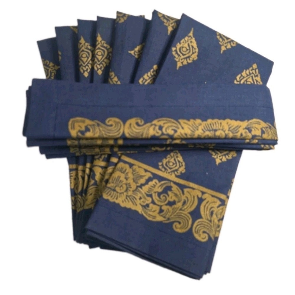 Set of 8 Williams Sonoma Navy Blue Gold Cloth Napkins Dinner New With Tags NWT